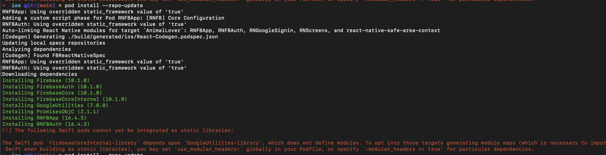 How to fix The following Swift pods cannot yet be integrated as static